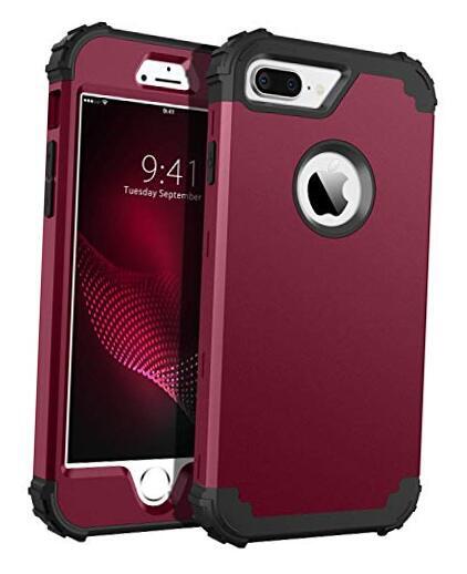 for Case for iPhone 8 Plus/iPhone 7 Plus, 3 Layer Hybrid Hard PC M812-Wine Red