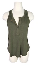 FREE PEOPLE WOMEN'S ARMY GREEN SLEEVELESS HENLEY IT'S ME TANK TOP Sz XS