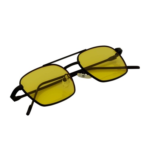 NEUMANN - Retro 90s Fashion Metal Small Rectangle Sunglasses Black Yellow - Picture 4 of 10