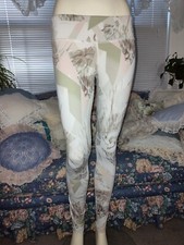 VMMA Vimmia Womens Leggings Tan Green Pink Abstract Print Athletic Yoga Pants