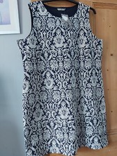 Flock Effect Sleeveless Dress Navy/Cream/Gold Size 22