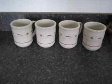 LONGABERGER POTTERY Woven Traditions-Traditional Red Coffee MUGS - Set of 4