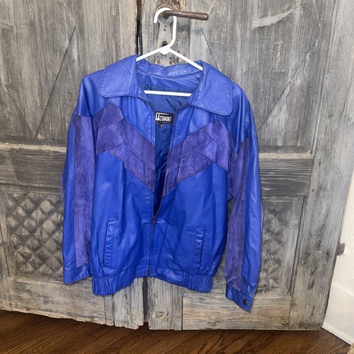 Comint Royal Blue Vintage Leather Oversized Bomber Jacket Size Small | eBay