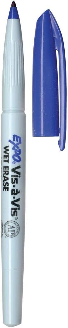 NEW BLUE Expo Vis-a-Vis Wet Erase Fine Point Markers 16003 - BOX OF 12 PENS