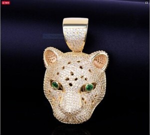 Authentic 3.8 CT Round Cut Lab-Created Diamond Leopard Head Pendant 14K Yellow Gold Plated