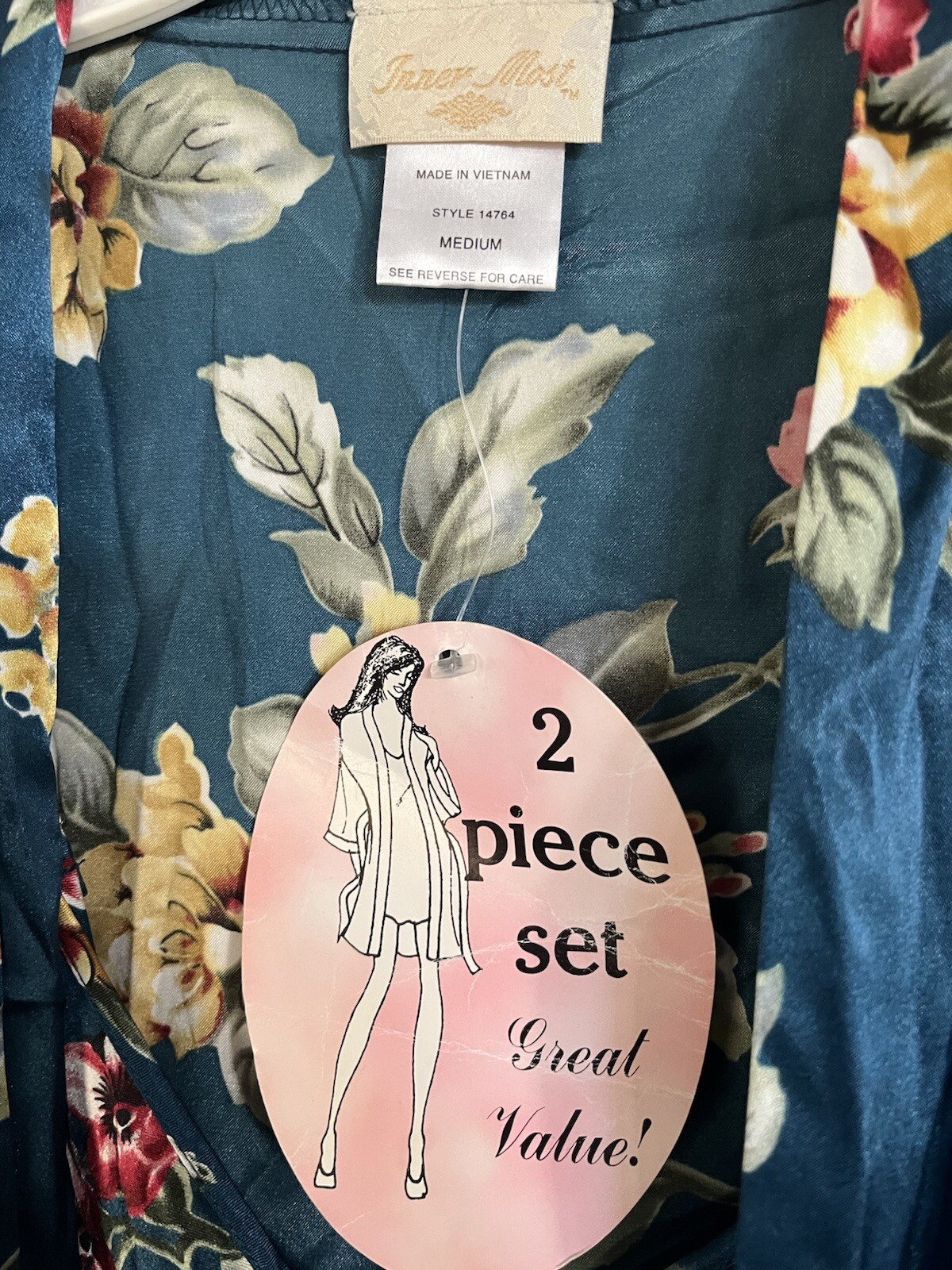 Vtg Inner Most satin floral Womens Medium M  Silky Nightgown Robe Set Lingerie