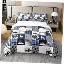 Rustic Farmhouse 100 Cotton Duvet Cover Retro Woodland Moose Twin Multi 13