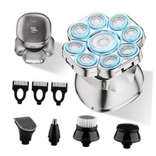 9D Head Shavers for Bald Men, 5-in-1 Upgraded Electric Razor, IPX7 Silver
