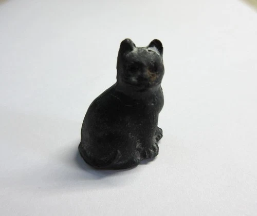 Antique Victorian MINIATURE GLASS LUCKY BLACK CAT Christmas Cracker Prize