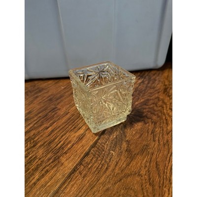 Vintage Avon Clear Pressed Glass Sunburst Square Toothpick Holder Votive Cup