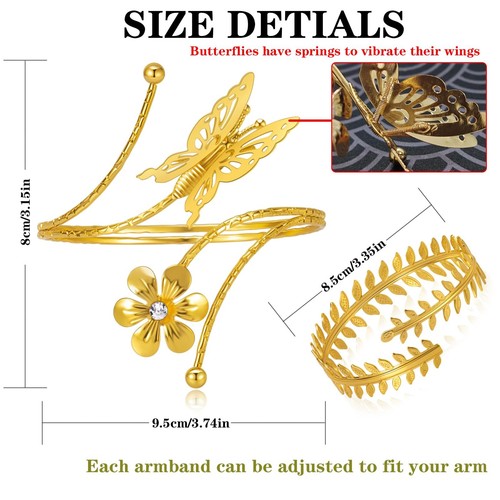 Gold Arm Manschette Oberarm, 6 Stück Oberarm Manschetten Armbänder, Gold verstellbar Arm C - Bild 4 von 7