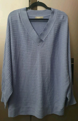 Muskatblauer gerippter Oversize Pullover Tunika UK24 EU52 US20 Pulli Loose Fit Top