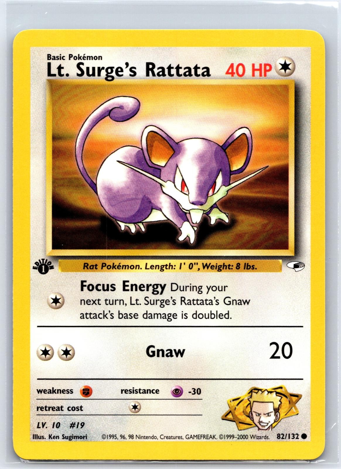 Lt. Surge's Rattata 82/132 Common Gym Heroes Pokemon 1st Edition NM/M