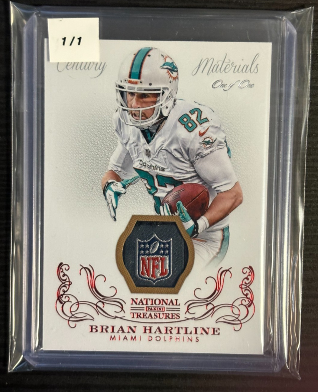 BRIAN HARTLINE 2013 NATIONAL TREASURES NFL SHIELD GAME USED PATCH #D 1/1 OSU 