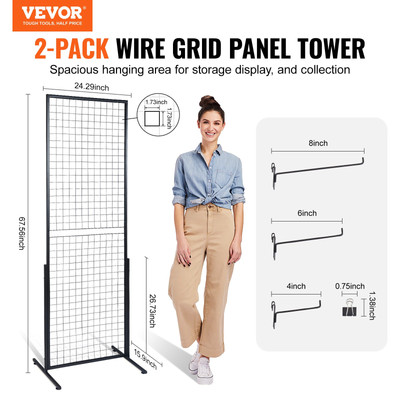 2' x 5.6' Grid Wall Panels Tower - Wire Gridwall Display Racks for Art Craft Sho