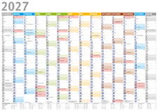 Wandkalender 2027 DIN A1 A2 A3 Jahresplaner Posterplaner Büro Kalender Gefaltet