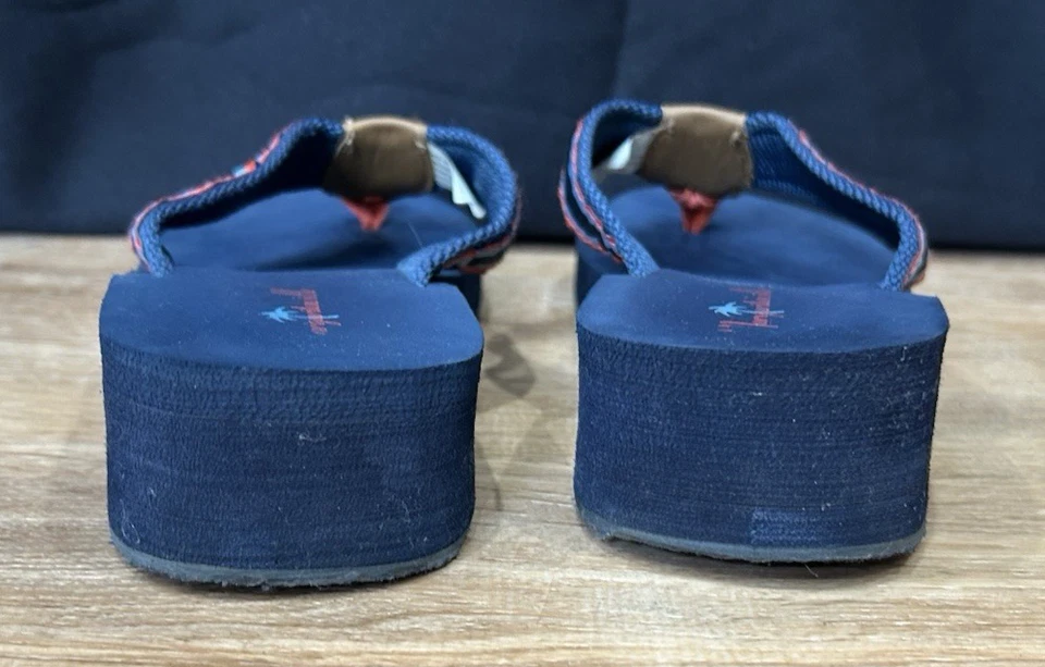 Sandalias chanclas Margaritaville Breezy cuña tanga para mujer 8 azul tostado rojo Foto 4 de 4