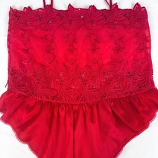 Vintage Victoria's Secret Gold Label Teddy Eyelet Red Floral 90s Sz M