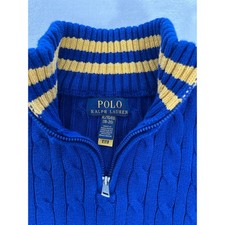 Polo Ralph Lauren Boy's XL Blue Knit Quarter Zip Sweater with Yellow Stripes XC