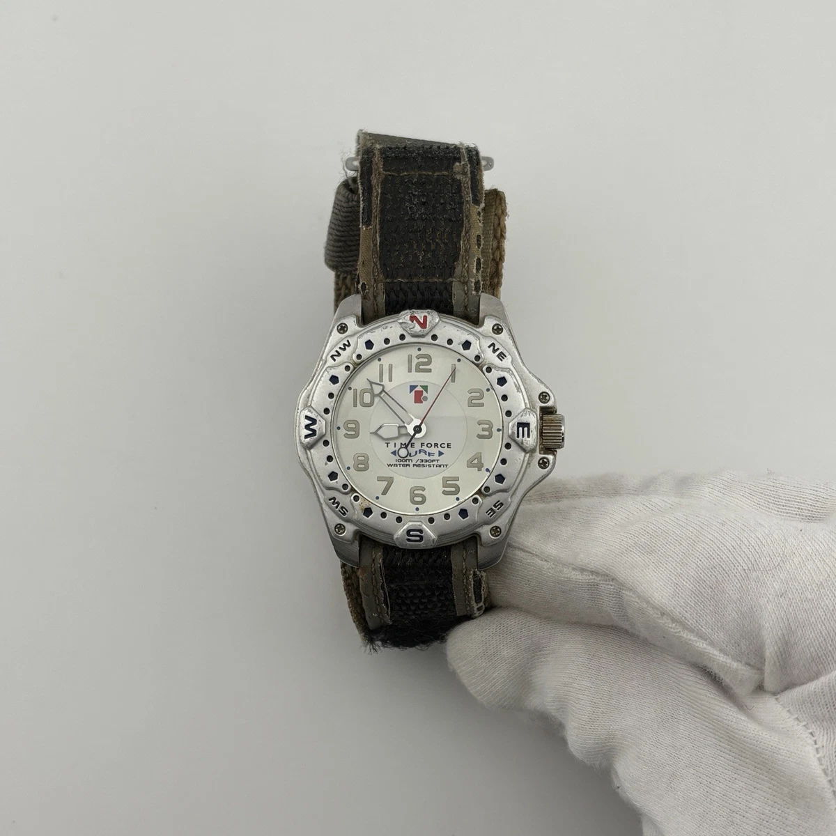Vintage Time Force Quartz Watch – Compass Bezel – Canvas Strap – Water Resistant