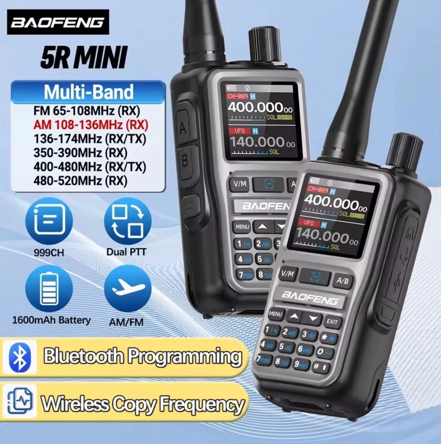BAOFENG UV-5R Mini Walkie Talkie Multi-Band Bluetooth 999CH Radio Bidirezionale