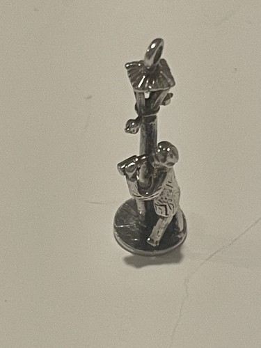 VINTAGE DRUNK WITH LAMP POST SILVER CHARM FOR CHARM BRACELET 925 - Picture 2 of 7