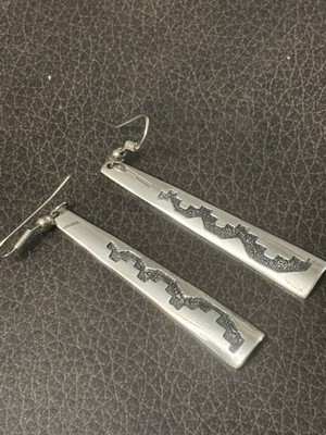 Vintage T. Singer Native American Sterling Silver  Dangle Earrings