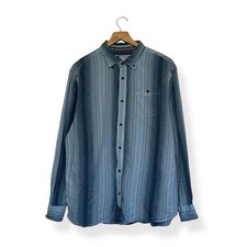 Mantaray Long Sleeve Striped Blue Button Up Textured Shirt Size Large L