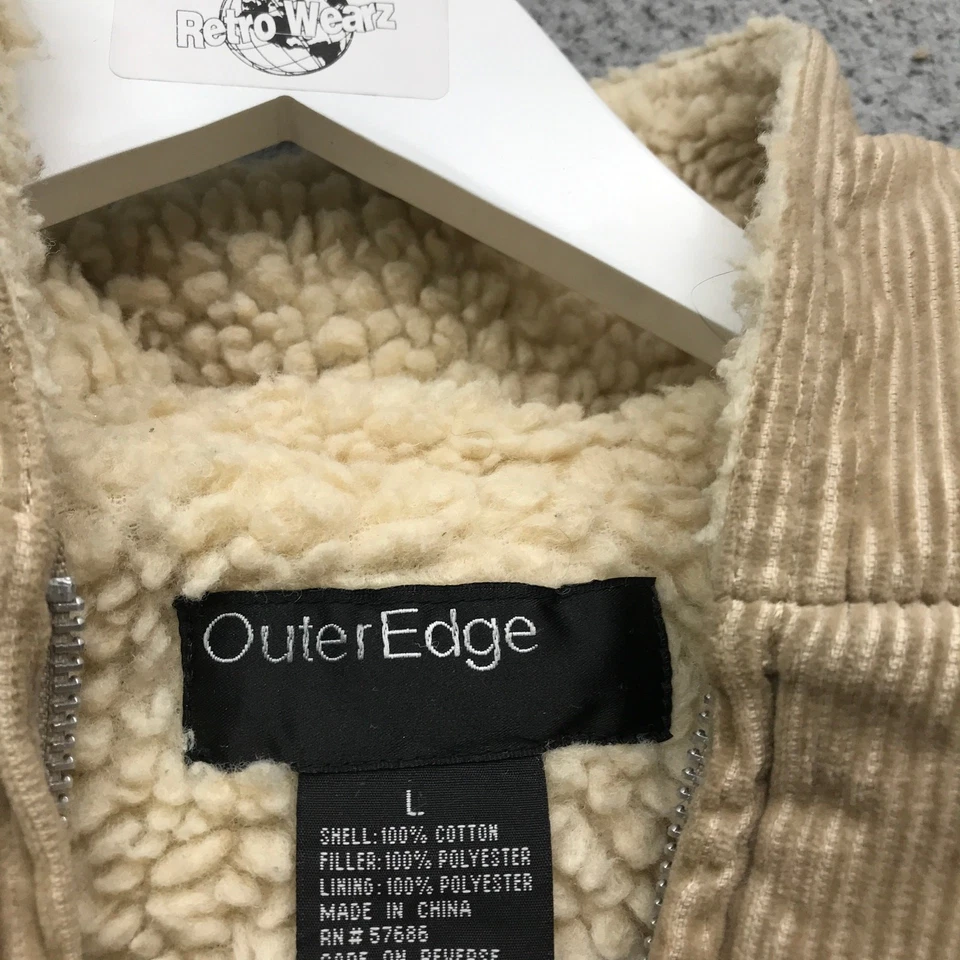 Chaqueta con capucha de pana forrada Sherpa borde exterior vintage para mujer grande L tostada Foto 3 de 4