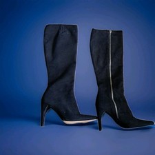 Hoher Absatz, Sexy Schwarze Stiefel, RV, Gr. 38, Wenig Getragen, Velour