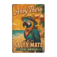 Vintage Beach Parrot Tropical Seaside Theme Iron Decor Metal Sign 8x12 Inch