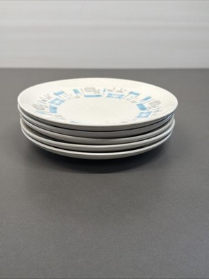 Set Of 5 Royal China BLUE HEAVEN 6-1/4  Atomic Bread/Side Plates MCM Retro Gb4