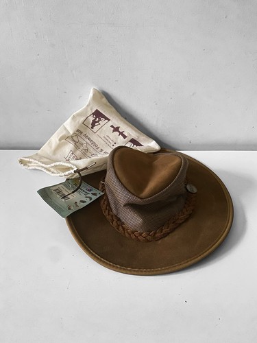 Barmah Cattle Suede Foldaway Cooler Airflow Hat Hickory With Travel Bag Large - Picture 3 of 9