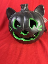 HALLOWEEN Black Cat Jack-o  -lantern Jack O Lantern LIGHT UP 9  Plug In Green