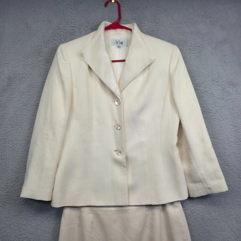 Le Suit Falda Traje Mujer 6 Amarillo Pálido Tweed Clásico Dinero Antiguo Elegante Cápsula Foto 3 de 4