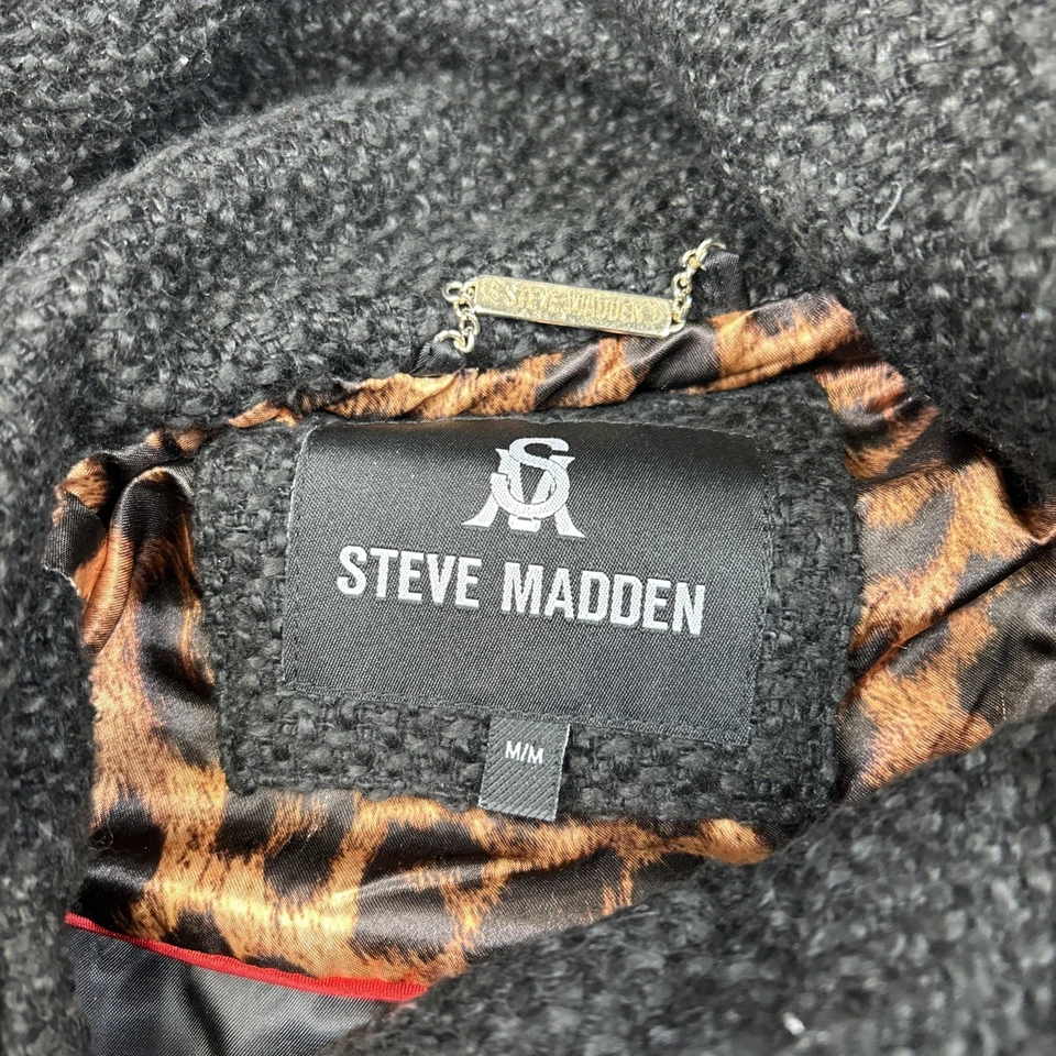 Steve Madden Mujer Mediano Negro Con Capucha Cinturón Dobladillo Peplum Abrigo Chaqueta Cálido Foto 4 de 4