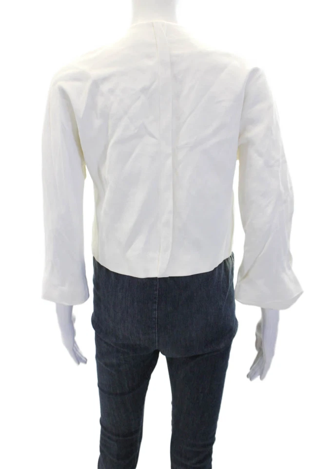 Blazer corto blanco Zara mujer cuello redondo manga larga frente abierto talla S Foto 3 de 4