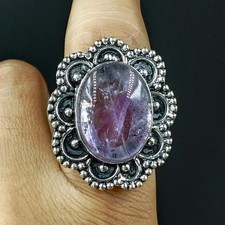 925 Sterling Silver Natural Amethyst Gemstone Handmade Ring Size- 7.5 US