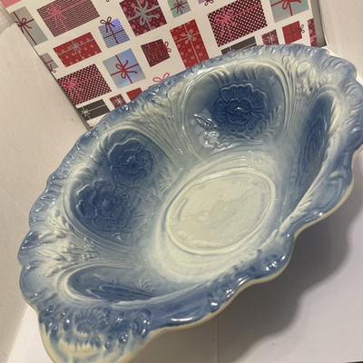 #ad #ad Crown M C Pitcher Hand Wash Basin Large Blue 1800#x27;s Antique Rare Farmhouse $150.00