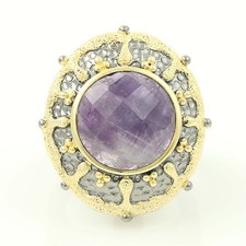 Amethyst Solitaire Cocktail Ring - Sterling Silver  Gold Plated