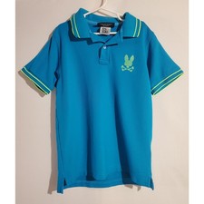Psycho Bunny Boys Polo Shirt Youth Size M 10-12 Blue Green 100 Pima Cotton