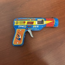 Vintage 1970s Atomic SPACE RAY Gun Tin Litho Toy JAPAN Nice Condition Sparks