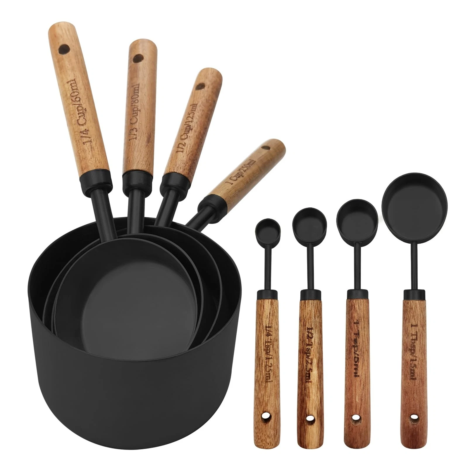 Black Measuring Cups and Spoons Set, Measuring Spoons and Measuring Cup Set f...