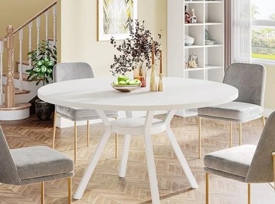 Runder Esstisch für 6-8 Personen, 120 cm große Küchentische mit Metallbeinen