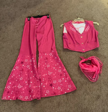 Barbie Womens Pink Cowgirl Costume Set Flare Pants, Vest & Bandana , Medium