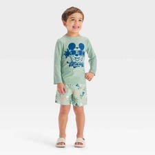 Mickey Mouse Boys' 18M Rashguard Swim Set Palm Tree Green