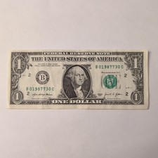 $1 One Dollar Bill 01987730 Birthday / Anniversary July 30 1987 / March 7 1987