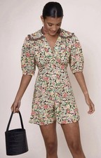 RIXO Rina Playsuit Rare Printed Floral & Leopard Print Trimmed Voile UK8 