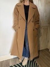 Style File Women’s Vintage Long Length Cashmere Blend Coat Camel Overcoat UK 14
