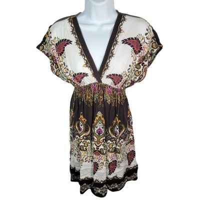 Xhilaration Women's Black Floral Dress XS V Neck Sleeveless Button Down Rayon